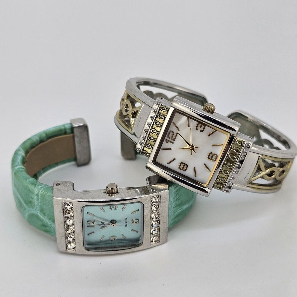 2X Women's Cuff Watch 20MM & 24MM Case Multicolor Tone 6" Wrist New Battery